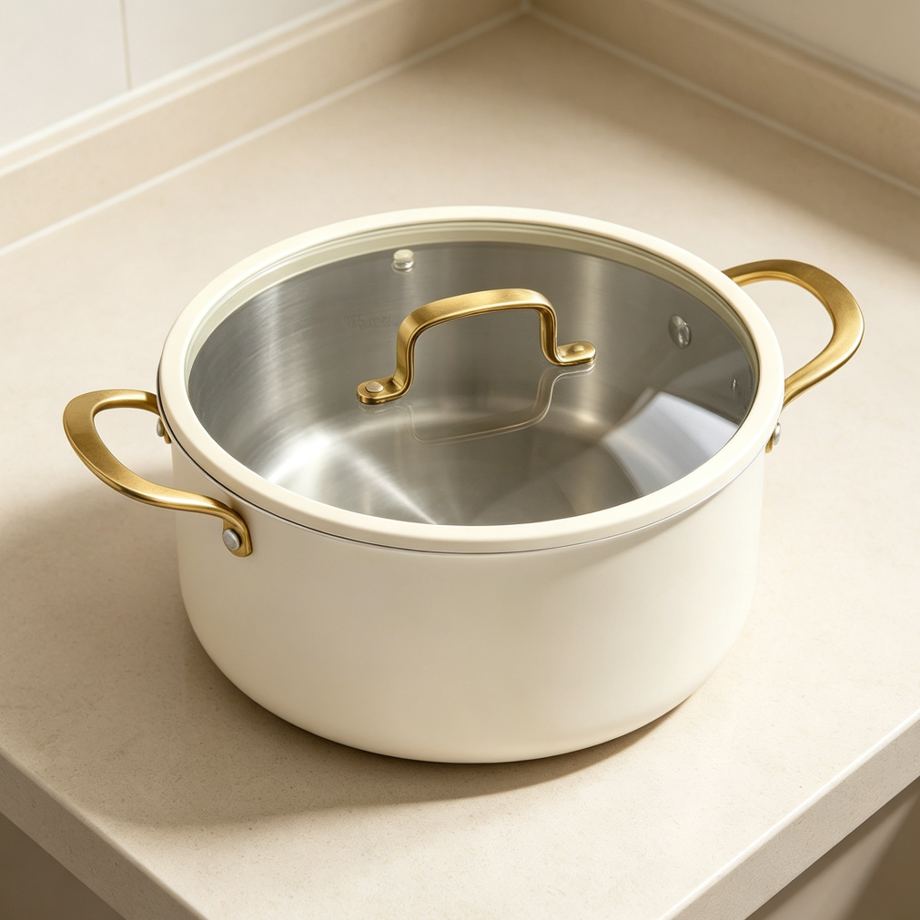 8QT White Tri-Ply Stainless Steel Stock Pot with Lid - Image 2
