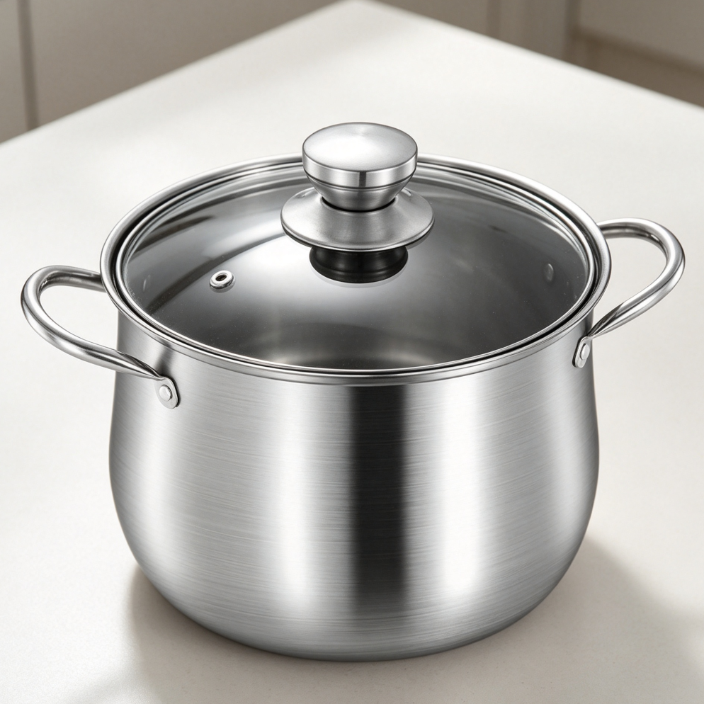 Stainless Steel Binaural Soup Pot with Lid 22cm - Image 2